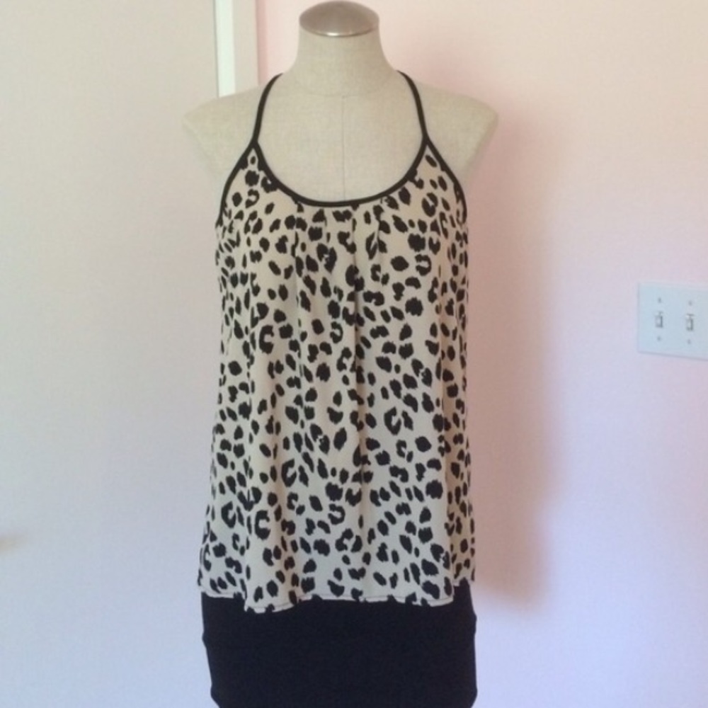 Ro & De cheetah Razorback xs black cream blouse
